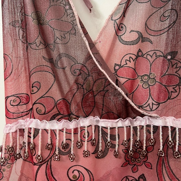 Hand Made Pink Floral Halter Sheer Top - Picture 3 of 3